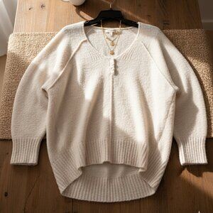 Free People Oversized Henley Pullover Sweater Cream Ivory XS Size